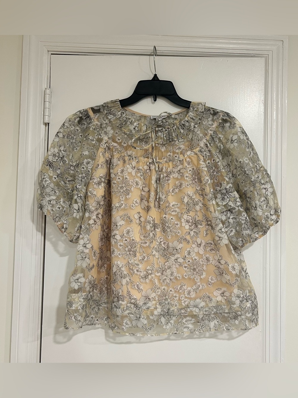 Current Air Anthropologie Floral Puff Sleeve Blouse Size Small